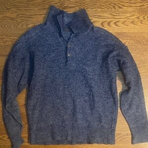 Men's Navy collared sweater Henley button front Sweater wool blend Large